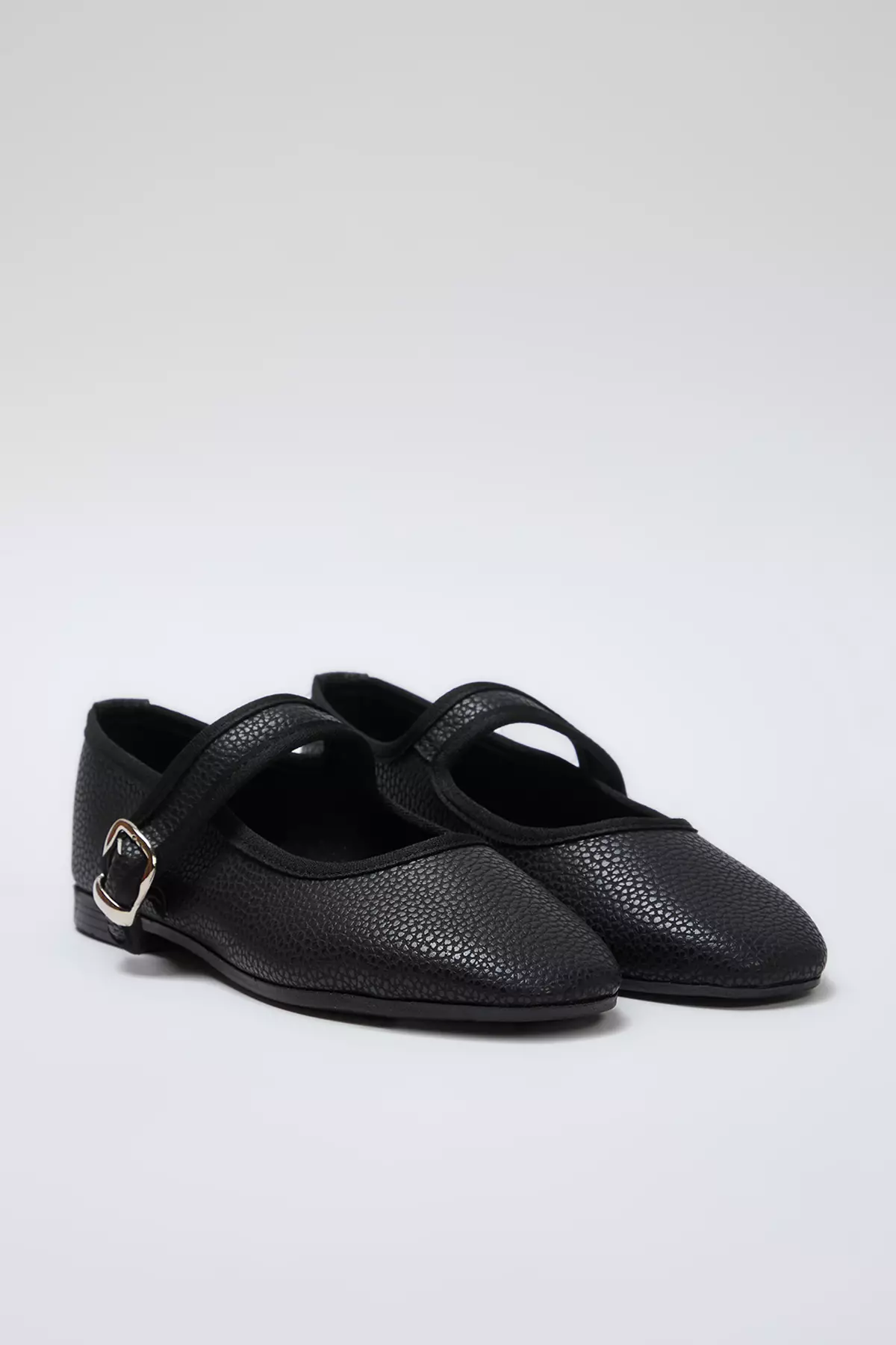 Textured Mary Jane Buckled Ballerina Flats