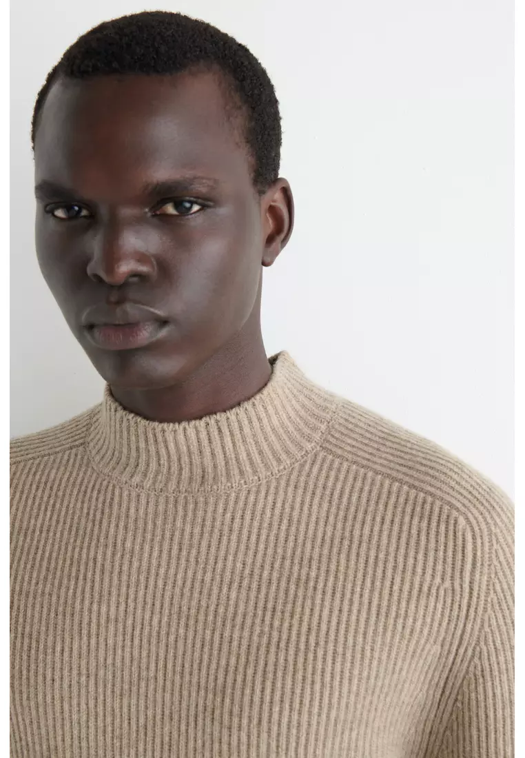 RIBBED WOOL FUNNEL-NECK JUMPER