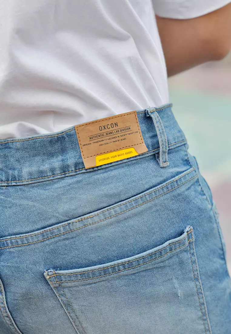 Skinny Ripped Jeans Stretch Mid Blue OXCON