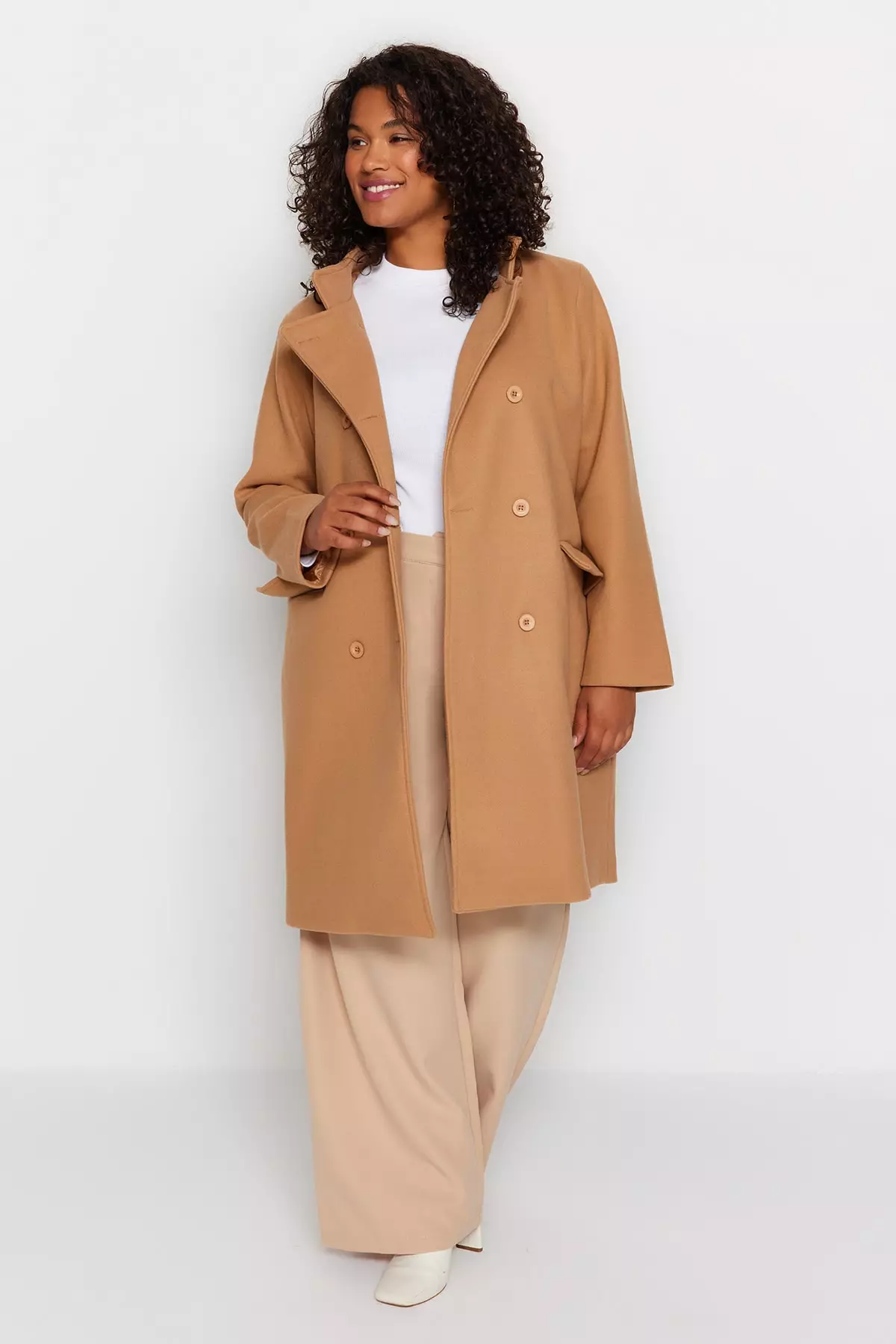 Camel button coat cheap