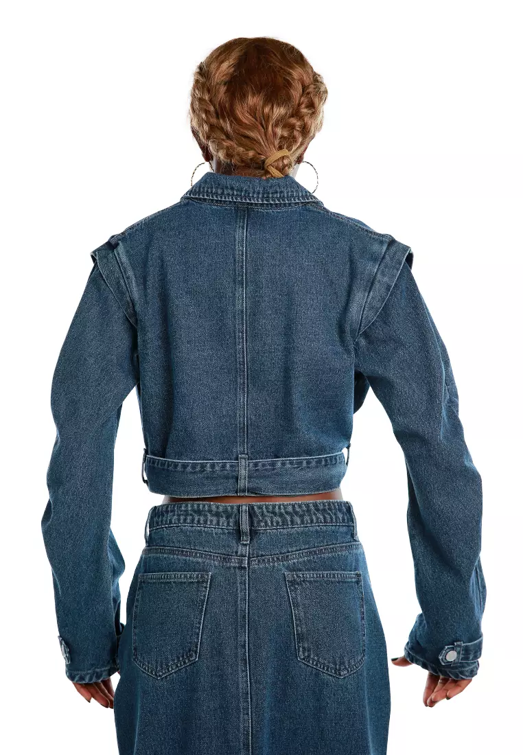 Oh-So-Pretty Knotted Denim Jacket In Mid Navy