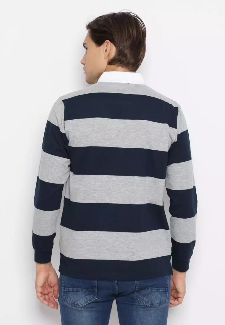 Matsuda Kaos Rugby Polo Shirt Katun Pria Lengan Panjang Nagai