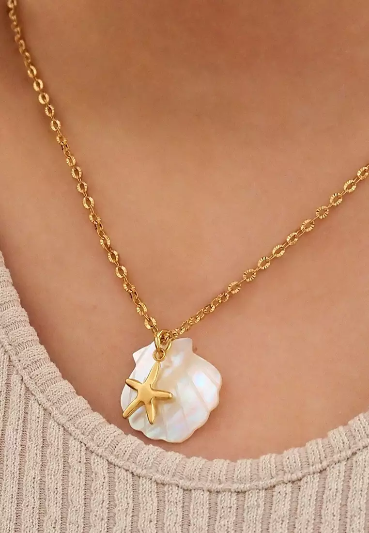 Pearl Shell & Gold Starfish Necklace