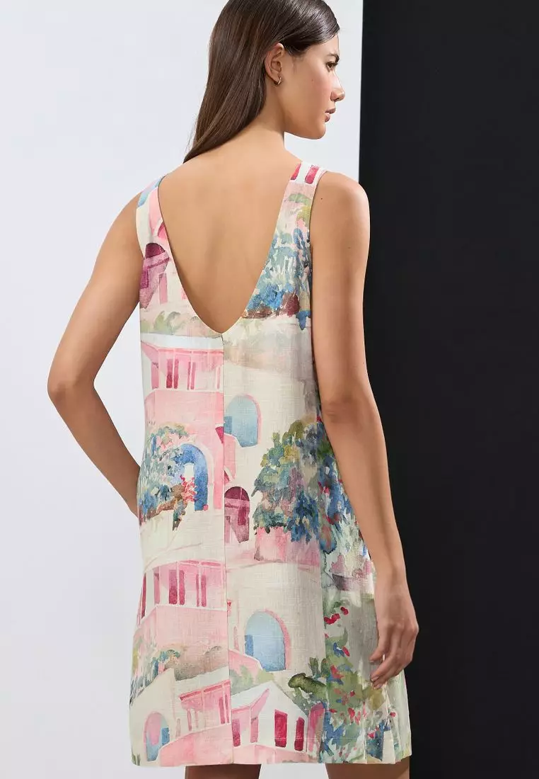 Linen Scoop Back Mini Shift Dress