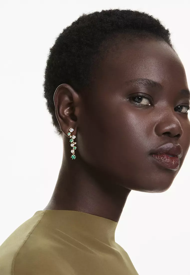 Constella drop earrings, Mixed cuts, Green, Gold-tone plated