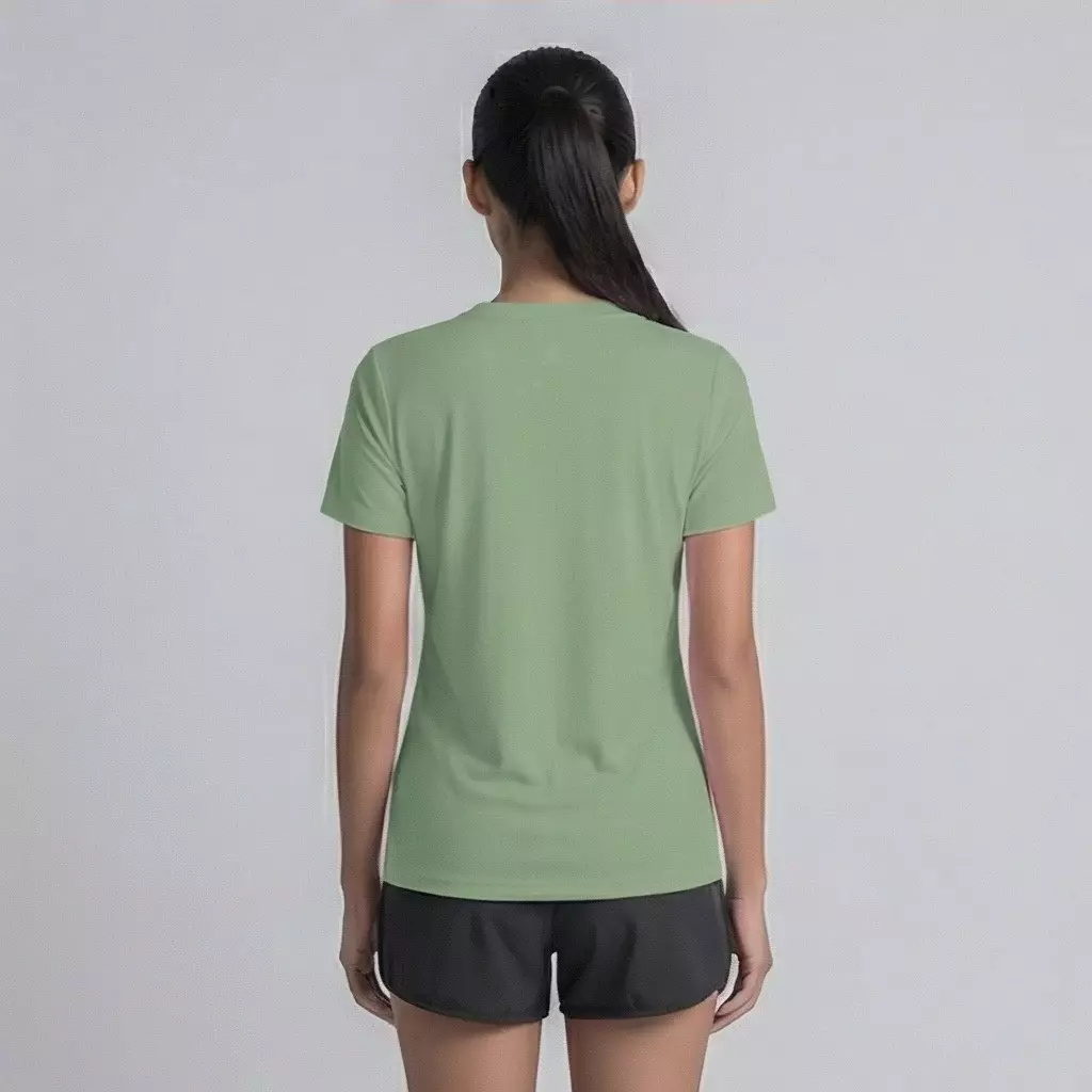 TDACTIVE Kaos Lari Wanita Lengan Pendek Drifit hijau sage 3stripe tdbolt LSF41