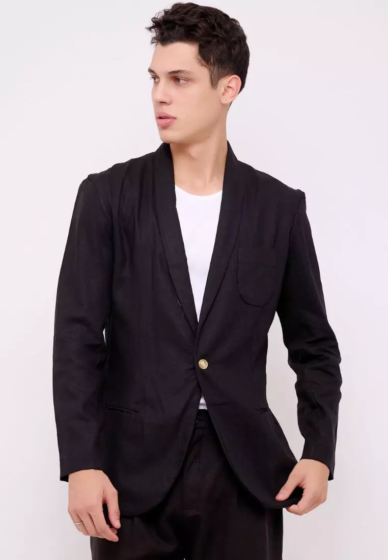 Midnight Blazer Linen Pria Hitam - Linen Blazer Men Black