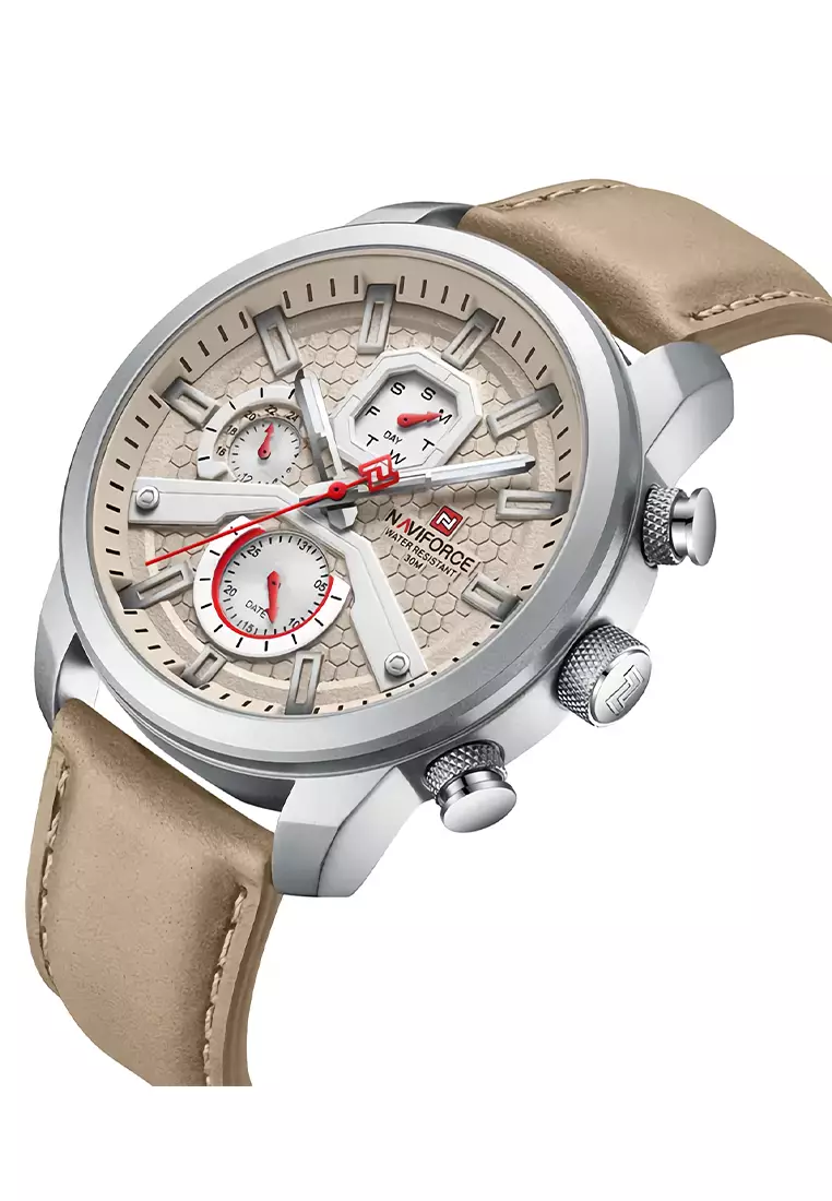 Naviforce - Jam Tangan Pria - Silver - Brown Leather Strap - NF9211-H