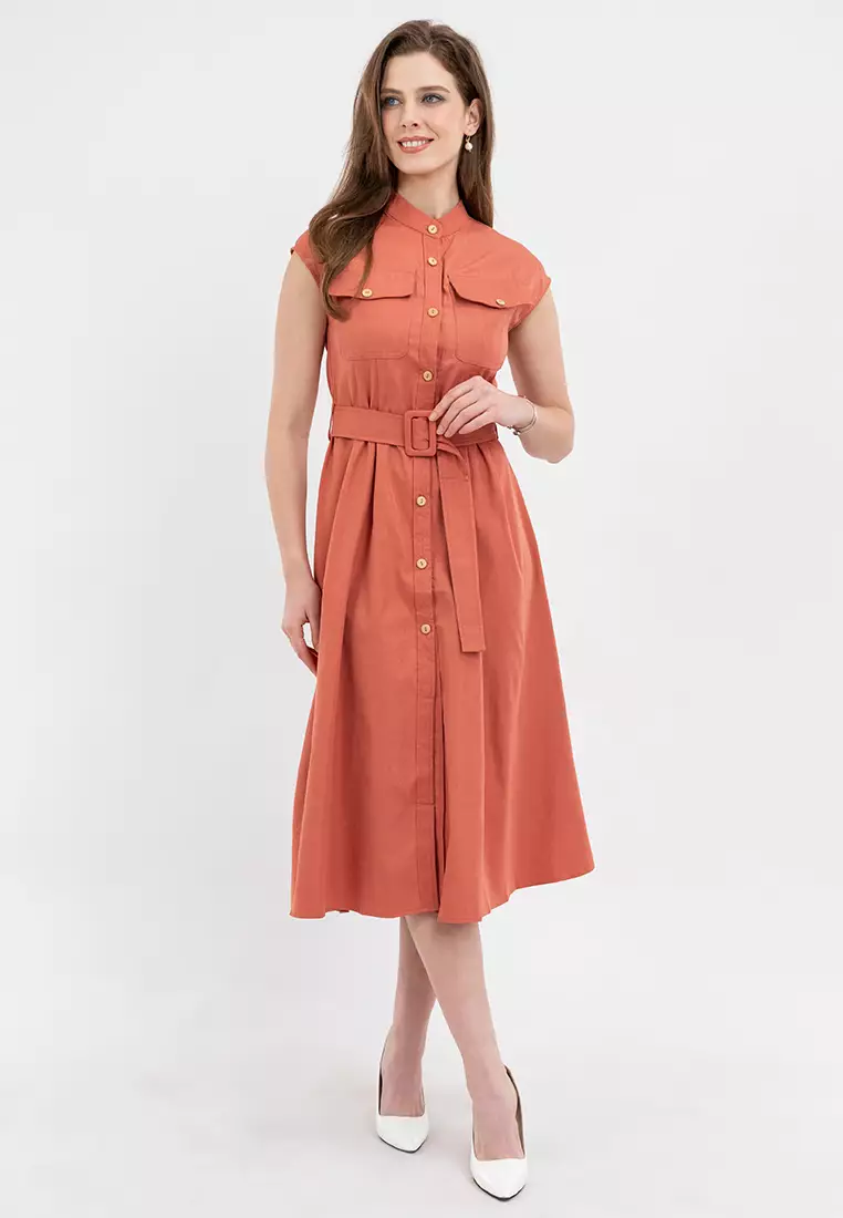 Debbie Belted Button Down Dress