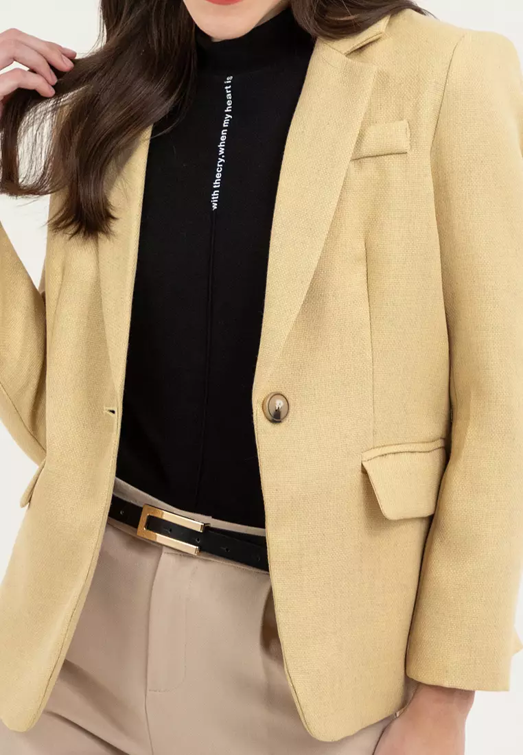 Single Button Textured Blazer