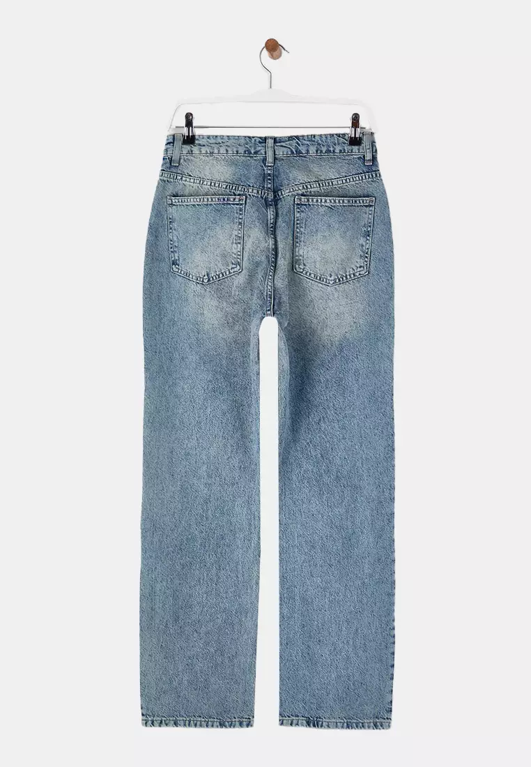 Blue High Waist Ripped Straight Jeans Twoss26Je7