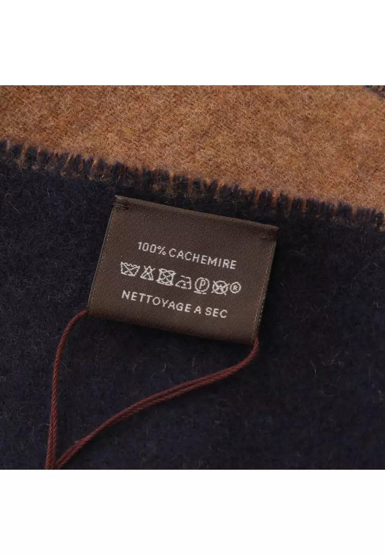 Pre-Loved Hermès Kazak Chevron Scarf cashmere Brown Navy