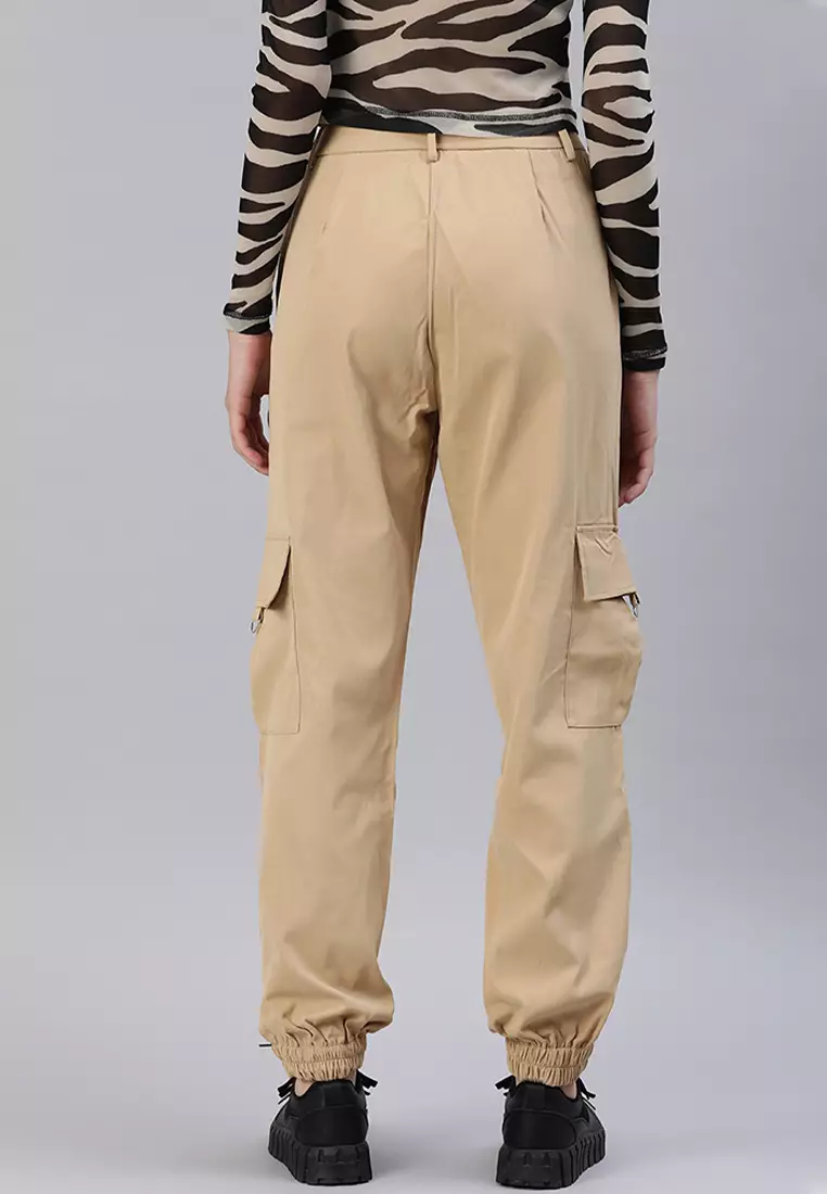 Khaki High Waist Cargo Pants