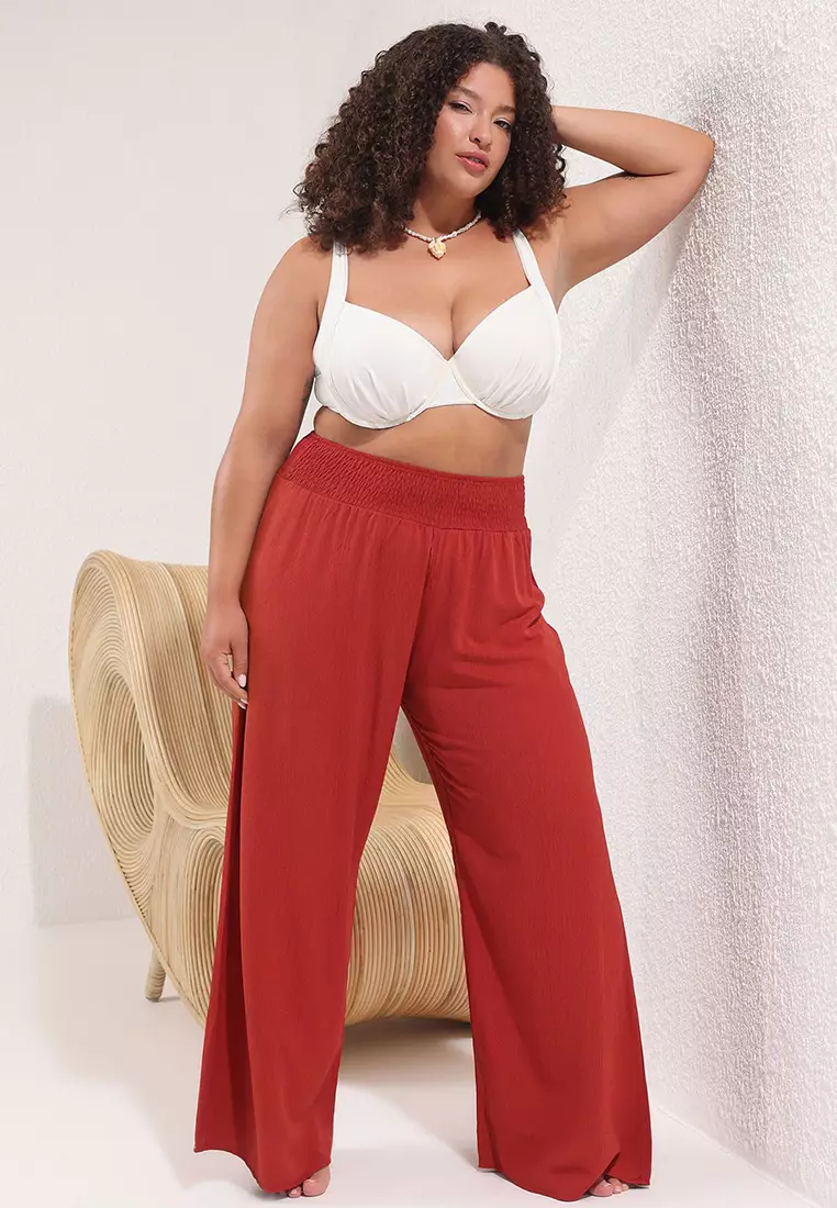 Tile Wide Leg High Waist Beach Wear Plus Size Trousers TBBSS25AR00000