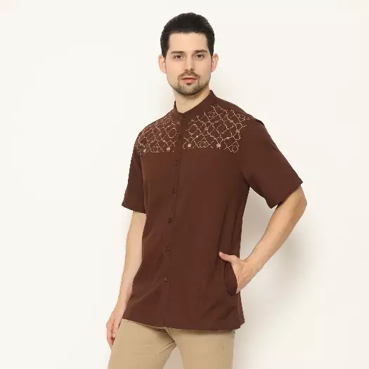 AMK Kemeja Koko Pria Lengan Pendek KK HADDID S/S Brown