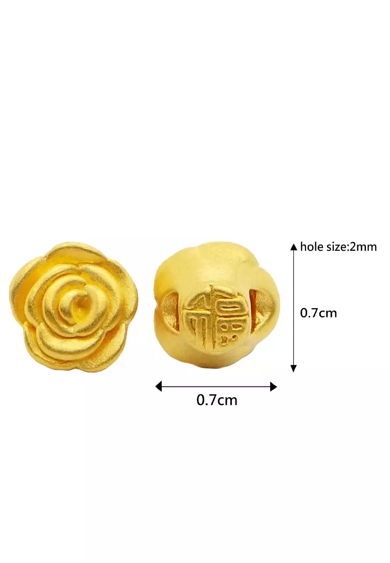 [SPECIAL] LITZ 999 (24K) Gold Rose Charm With Bracelet 玫瑰手绳 EPC0916-B-B (0.12g+/-)