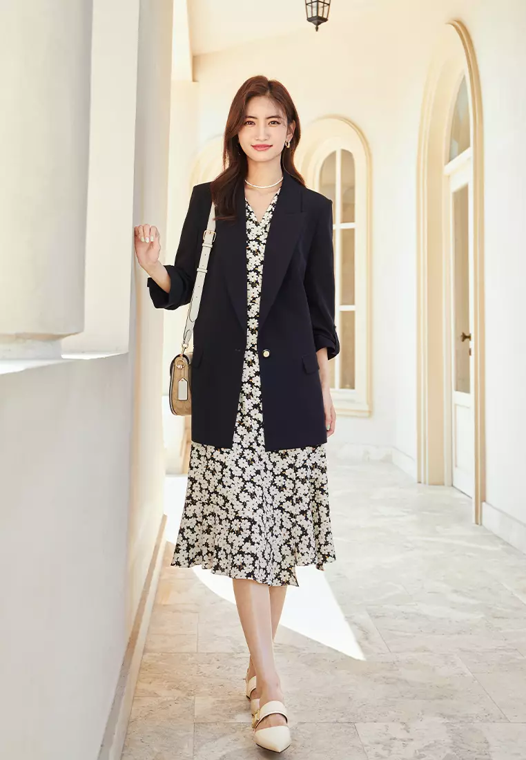 Single Breasted Fold Up Clip Sleeve Casual Blazer