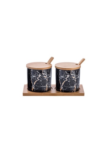 Buy Propstation Black Ceramic Marble Wooden Lid Kitchen Canister