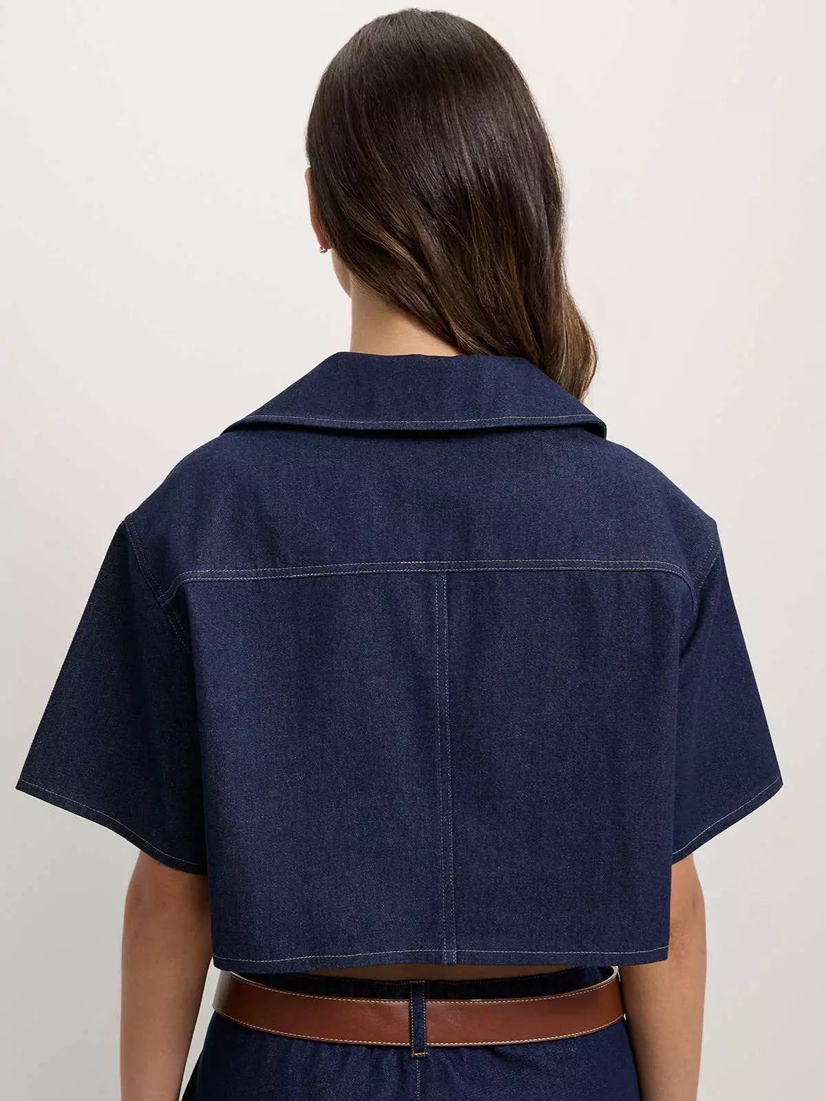 Cropped Denim Blouse - Dark Blue