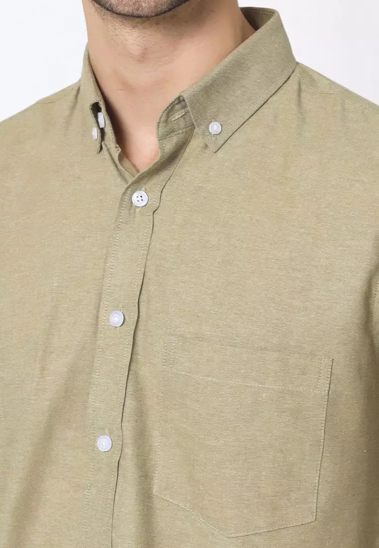 Cotton Well Ben Short Sleeve Oxford Shirt Olive Sage Green | Kemeja Pria Lengan Pendek Basic Polos Hijau