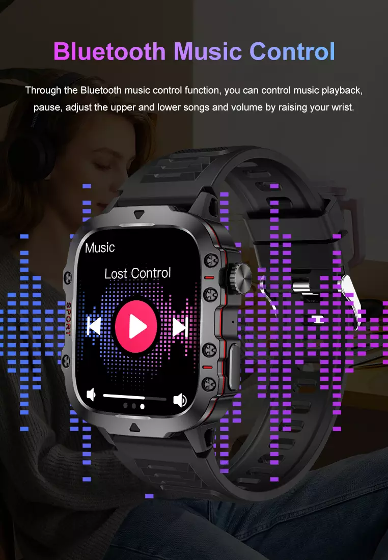 Smart Watch QX11 1.96 inch Full screen touch Long Time Battery Multiple sports modes Jam Pintar Black