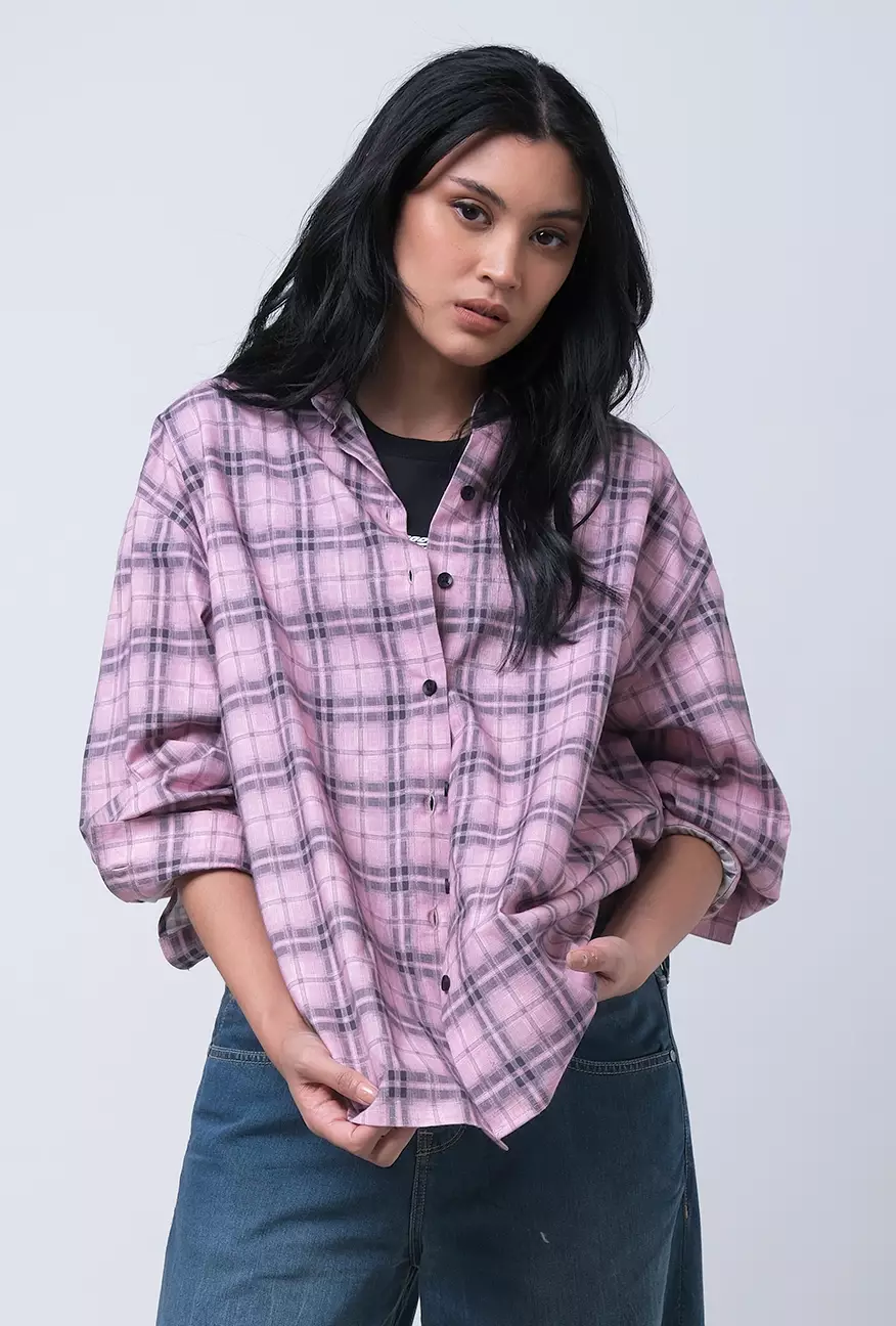 Kemeja Wanita Alanza Pink Black