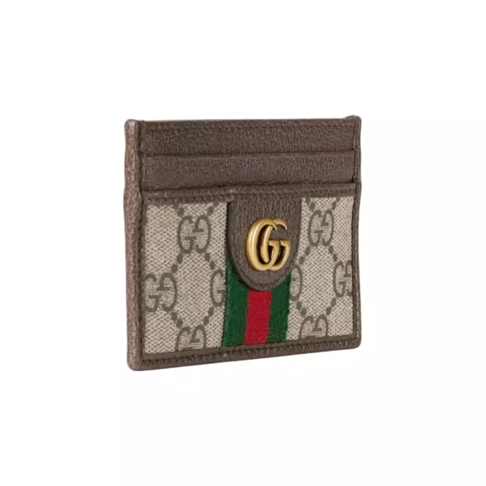 Ophidia GG Card Case Beige and Dark Brown
