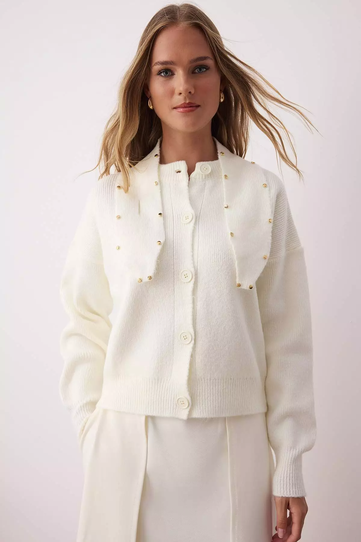 Bone Soft Texture Scarf Wide Fit Knitwear Cardigan