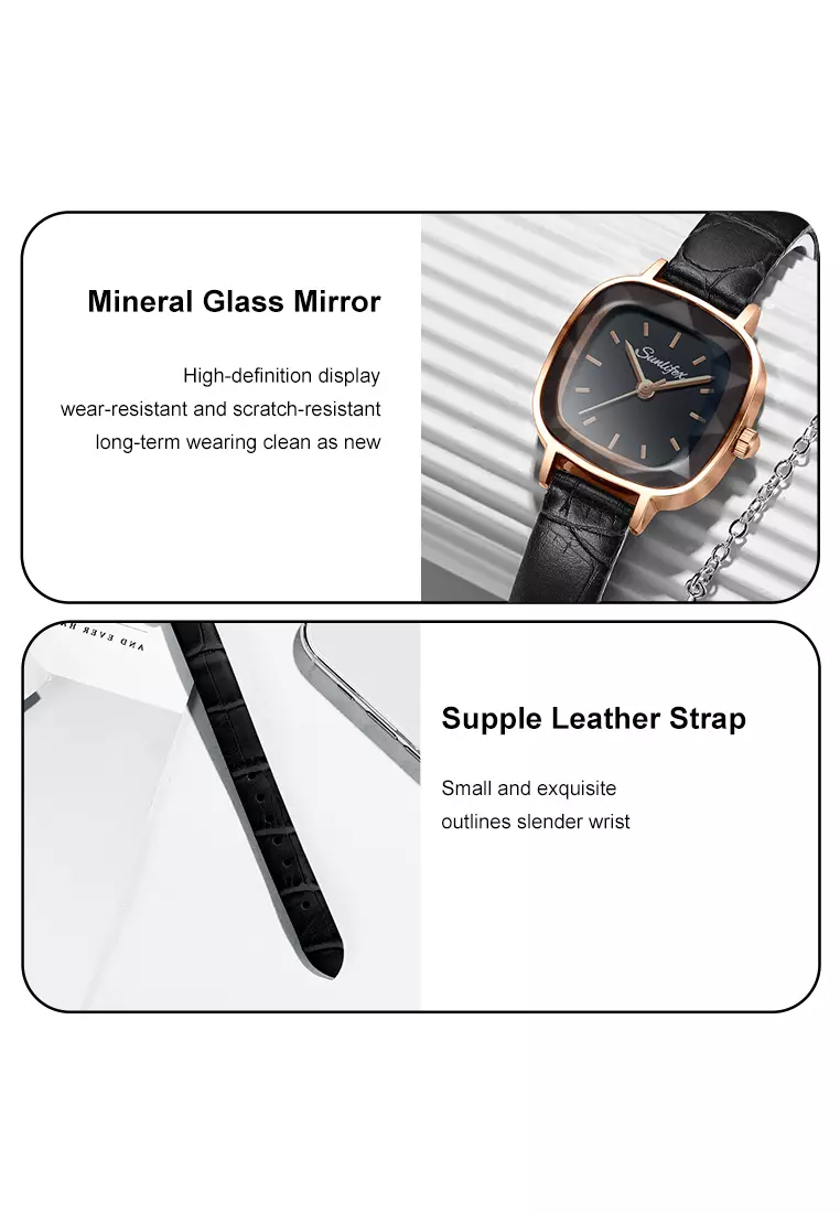 Jam Tangan Wanita 8003 Kuarsa Santai Anggun Jam Wanita Kecil Tali Kulit Jam Tangan Cewek black