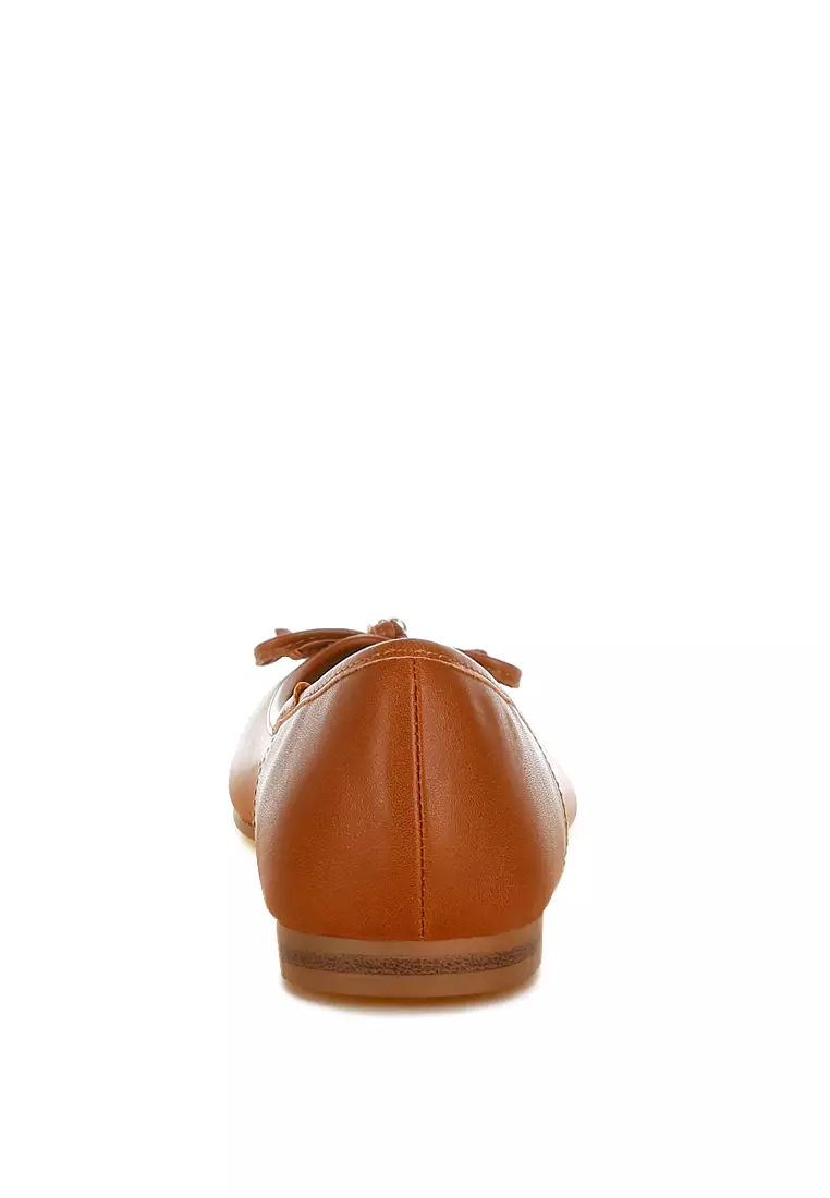 Faux Leather Casual Ballerinas in Tan