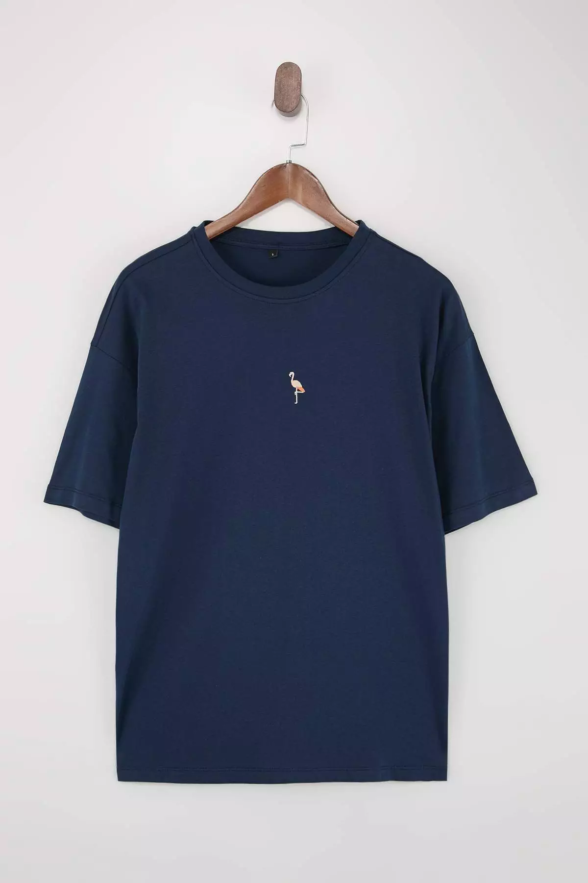 Navy Blue Oversize/Wide Cut Penguin Embroidered 100% Cotton T-Shirt