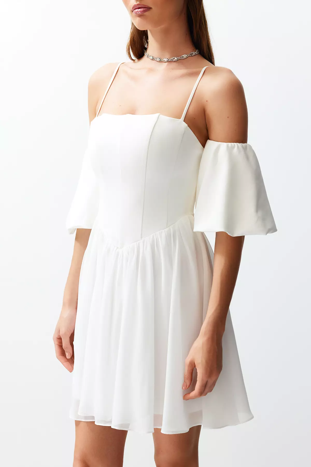 A-Cut Corset Detailed Short Elegant Evening Dress