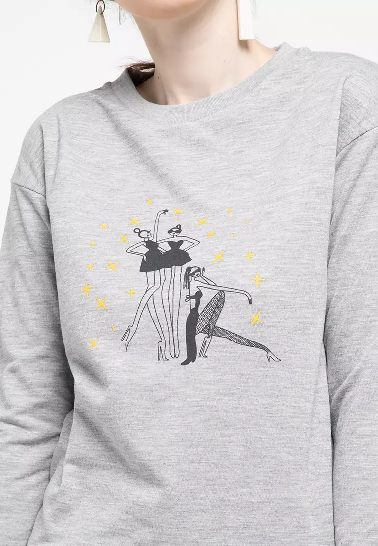 Sweater Atasan Lengan Panjang Print Dance Star