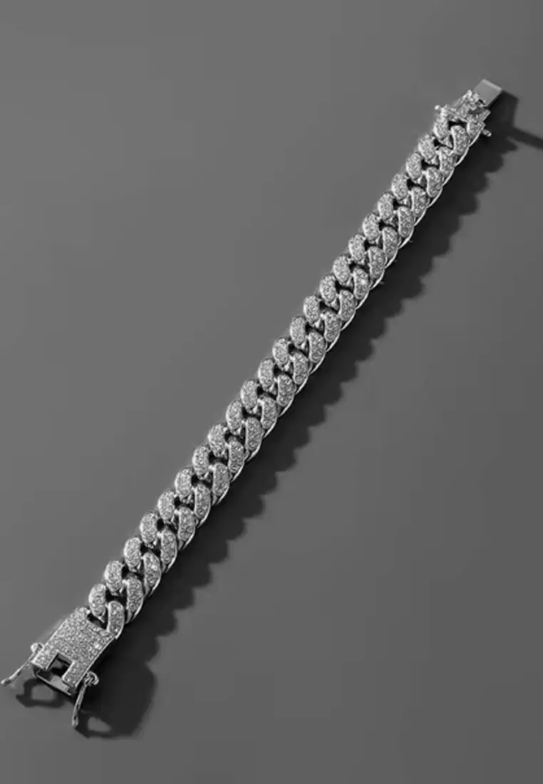 Aksesoris Pria Rhinestones Classic Men's Bracelet Narrow Style Gelang Pria Silver