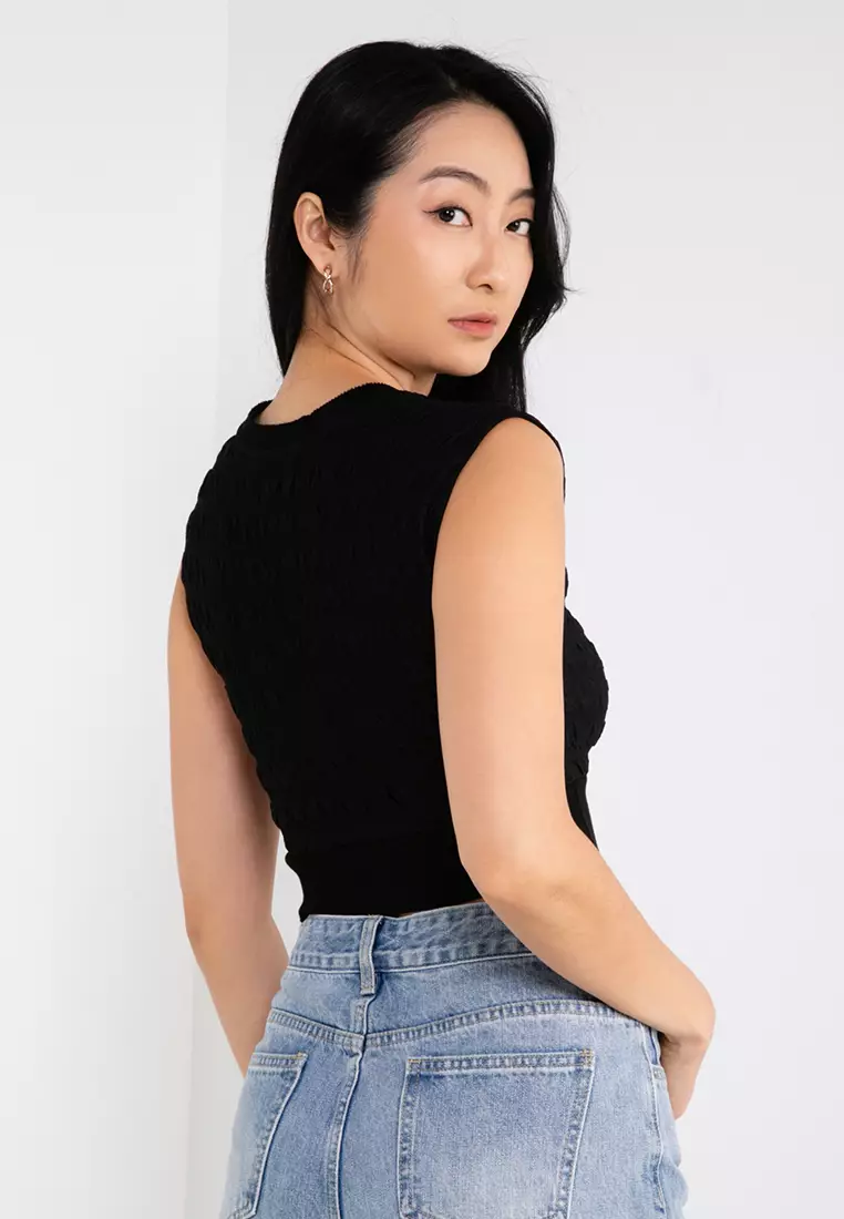 Sleeveless Textured Crop Top