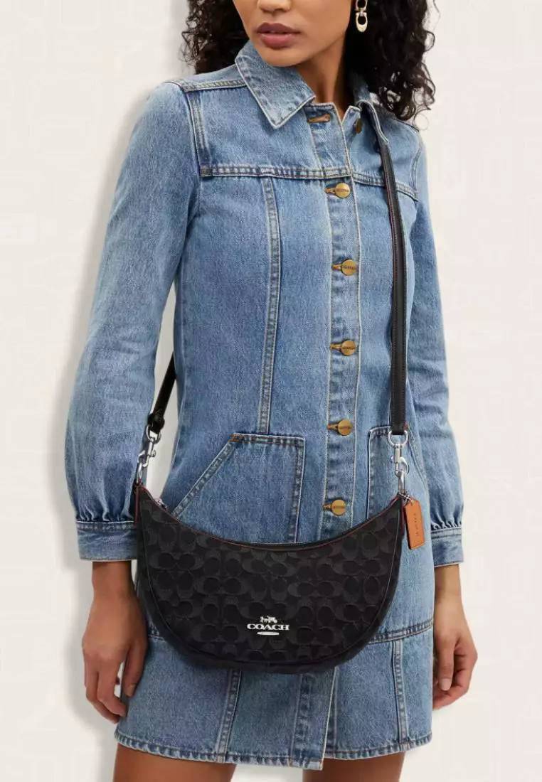 Coach Aria Shoulder Bag In Signature Denim Black