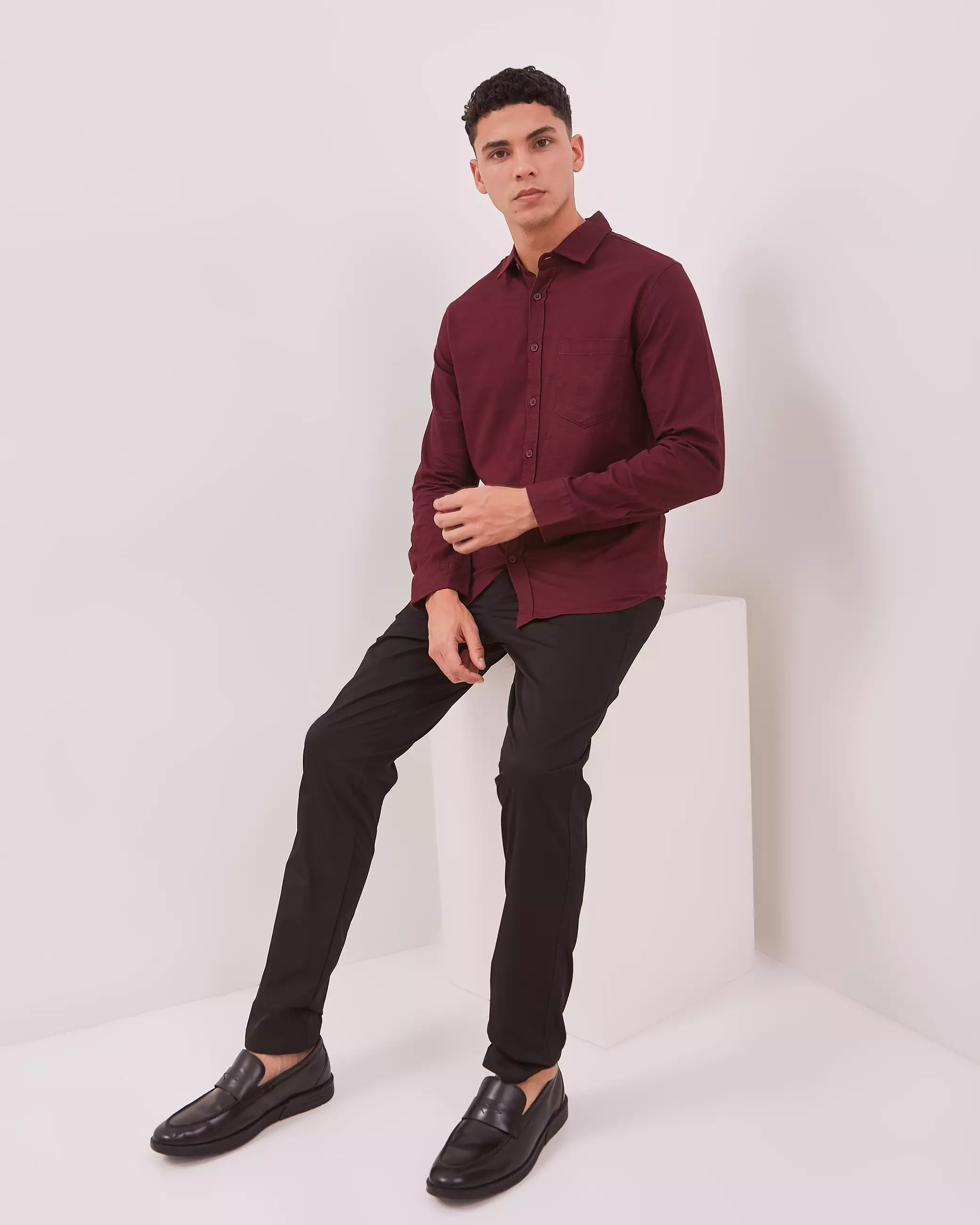 AMK Kemeja Pria Lengan Panjang SHS Henri Ls Burgundy