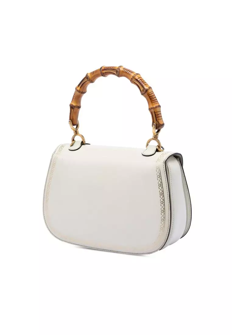 Pre-Loved Gucci Calfskin Frame Print Bamboo Top Handle Bag