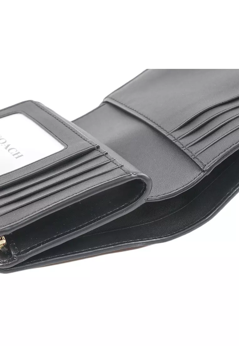 Medium Corner Zip Wallet In Signature Canvas - Tan/Black