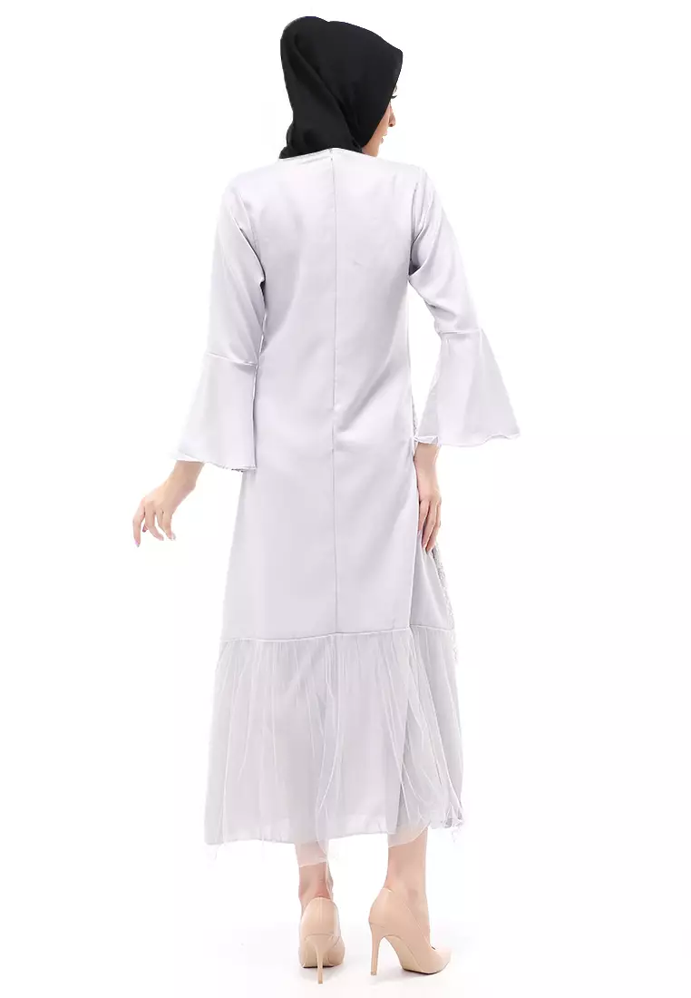 Regita Gamis Brukat Muslimah Wanita Long Dress Regular Fit - Abu