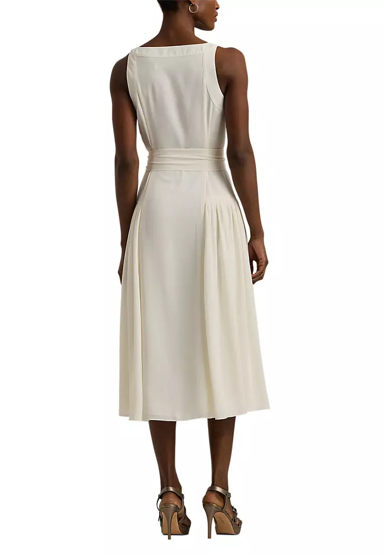 Lauren Ralph Lauren Belted Georgette Sleeveless Dress