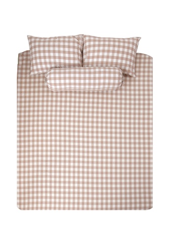 Milliot & Co. brown Jrim Gingham Queen 4 Pieces Fitted Sheet Set DC7B8HL2B0F24BGS_1