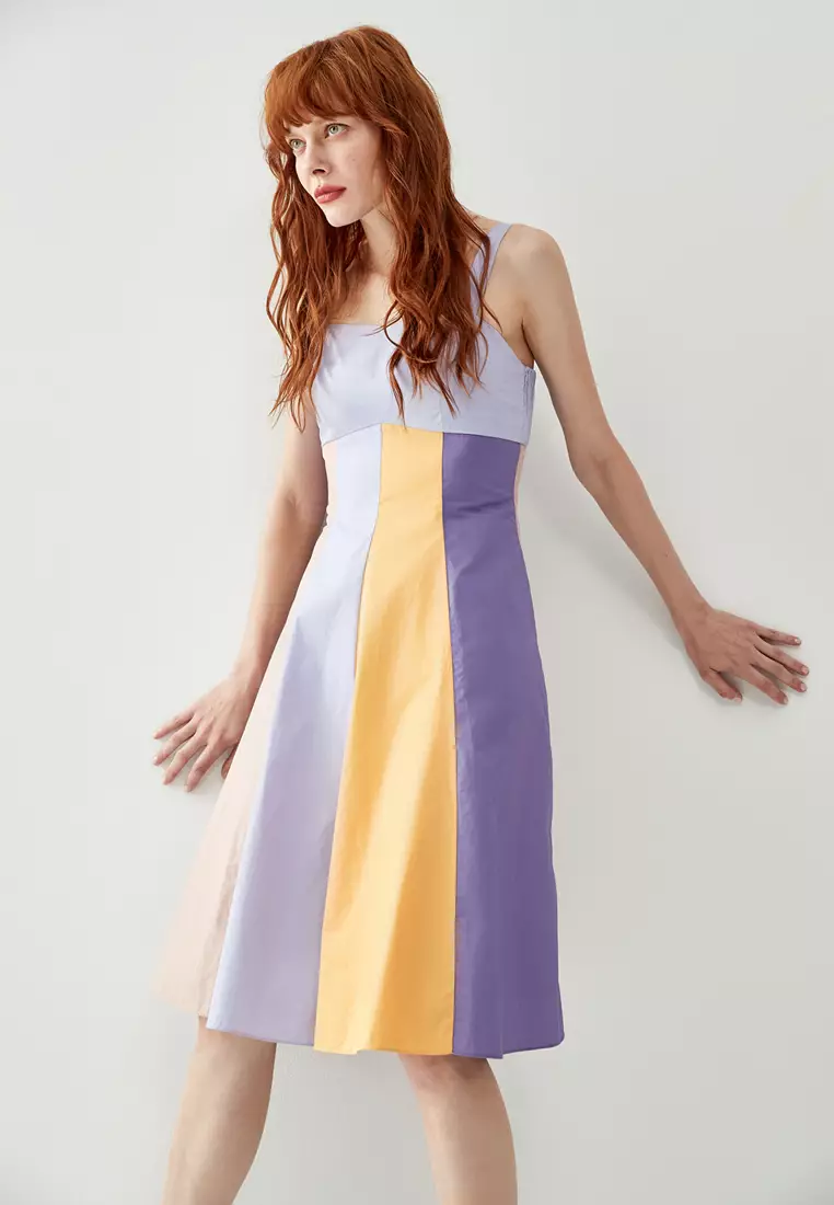 Purple color block dress best sale