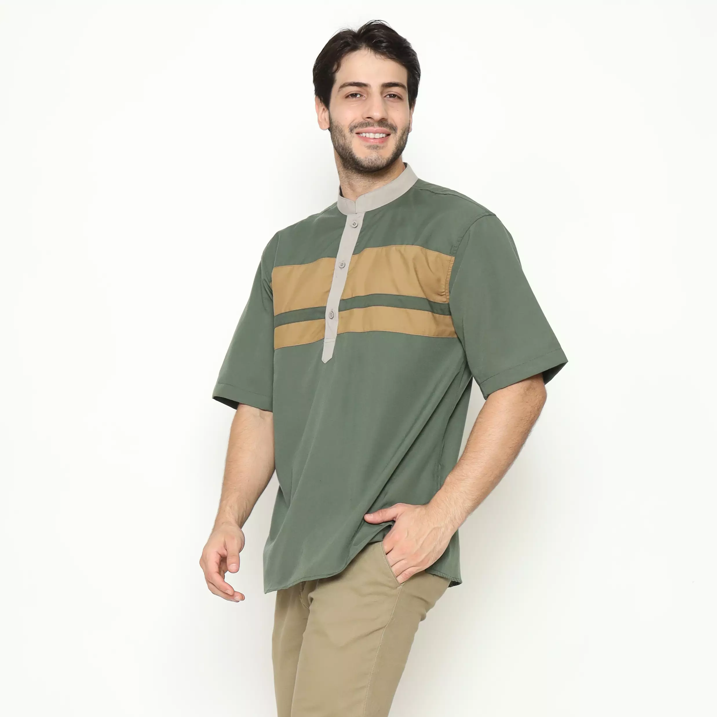 AMK Kemeja Koko Pria Lengan Pendek KK BB 004 S/s Cap 6 Green