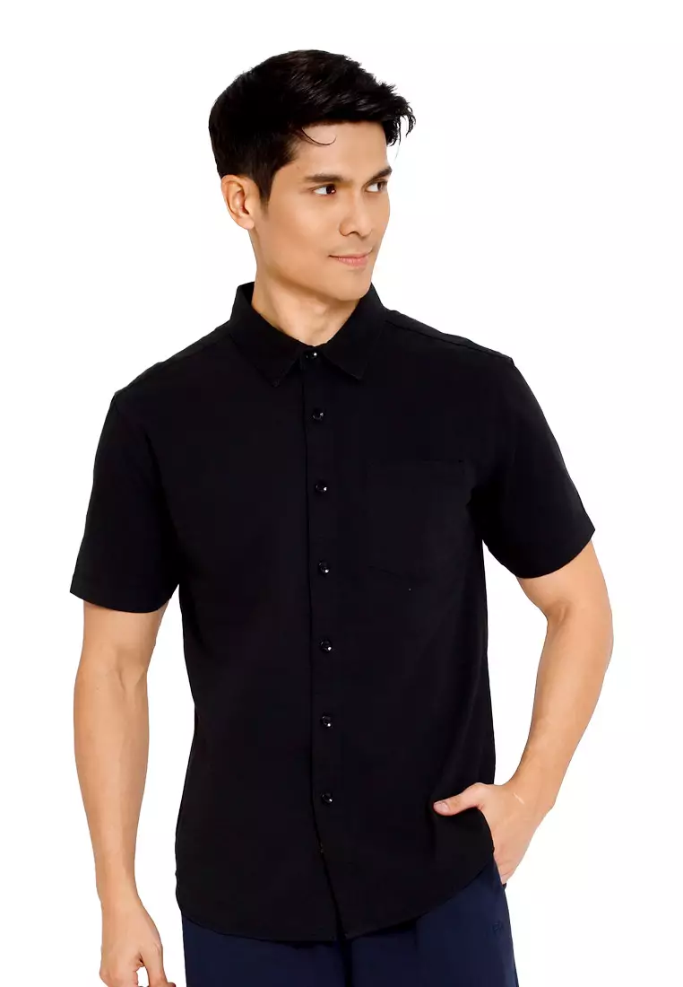 Forest Woven Regular Fit Plain Collar Short Sleeve Men Shirt | Baju Kemeja Lelaki - 621441-01Black