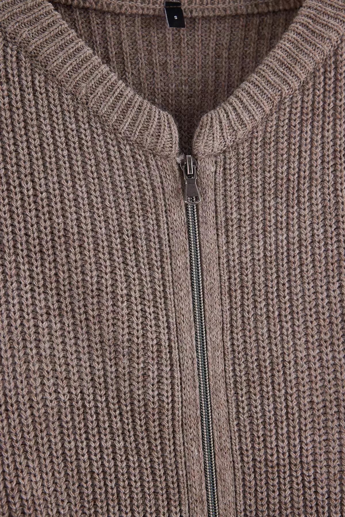 Mink Wide Fit Bomber Collar Zippered Knitwear Cardigan Twoaw24Hi00153