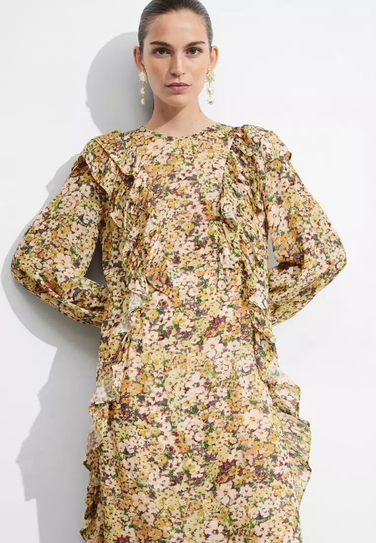 Ruffle-Trimmed Midi Dress