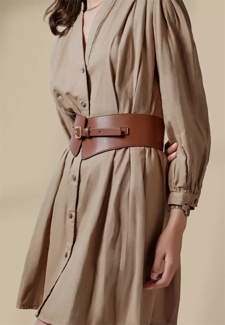 Noa 女士宽版弹性腰带 可调节 带针扣 - 棕色