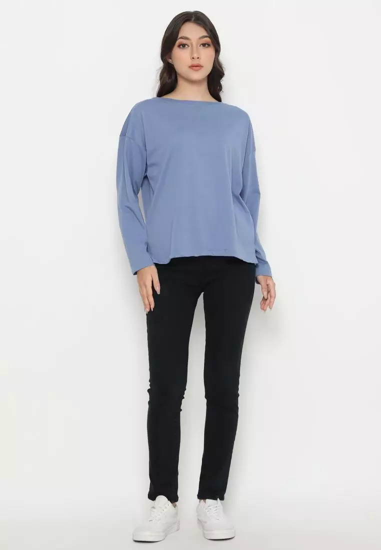 Matsuda Kaos Oversize Polos Wanita Lengan Panjang T Shirt Olive