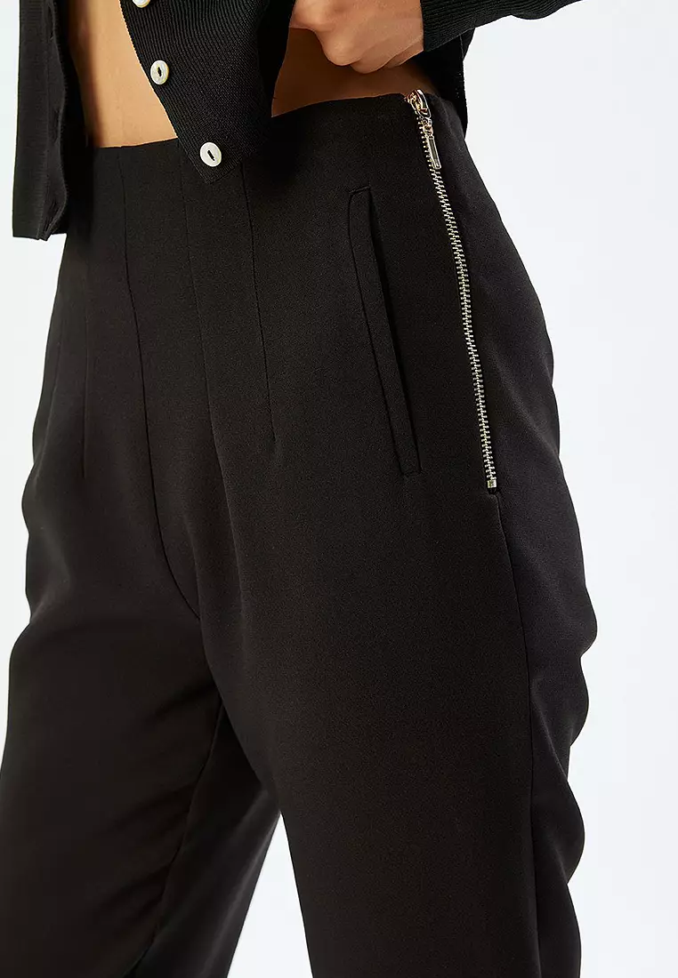 High Waist Slim Fit Pocketed Cigarette Pants